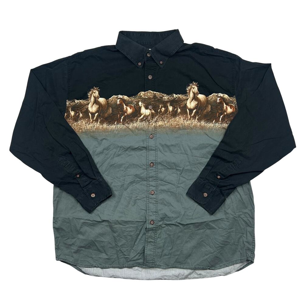 Bit & Bridle Horse Men's Black Long-Sleeve Button-Up Shirt